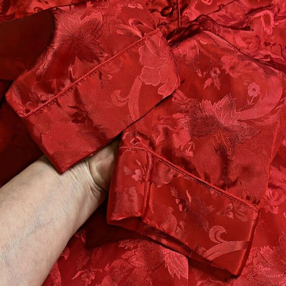 VTG Victoria's Secret Monogramed Red Floral Satin Gown PJ's Women's M Gold Label - Picture 5 of 12